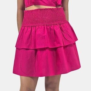 HT360 Collection Fuchsia Pink Smocked Waistband Double Tiered High Rise Skirt